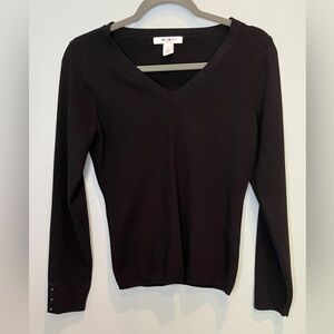 White House Black Market Black V-Neck Long Sleeve Sweater - Size Large